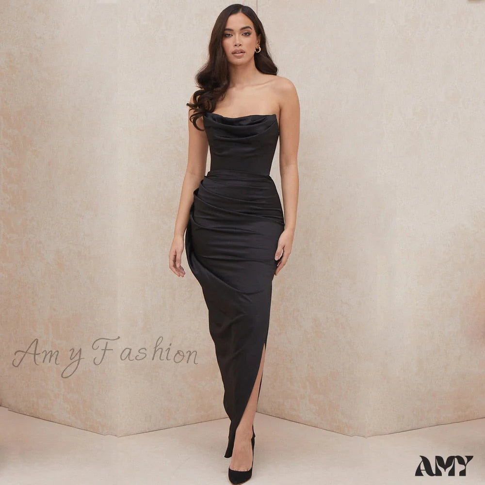 Amy Fashion - Off Shoulder Sleeveless Backless Side Split Dress