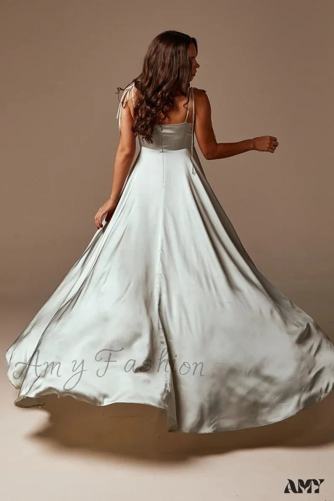 Amy Fashion - Open Back Sexy Side Slit Spaghetti Strap Evening Party Dress
