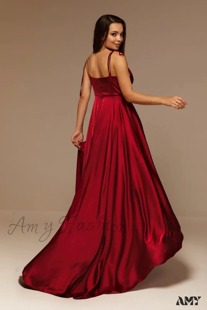 Amy Fashion - Open Back Sexy Side Slit Spaghetti Strap Evening Party Dress
