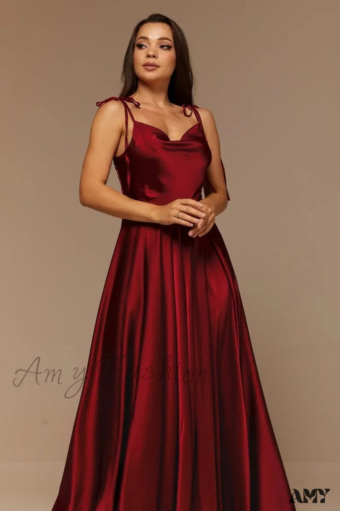 Amy Fashion - Open Back Sexy Side Slit Spaghetti Strap Evening Party Dress