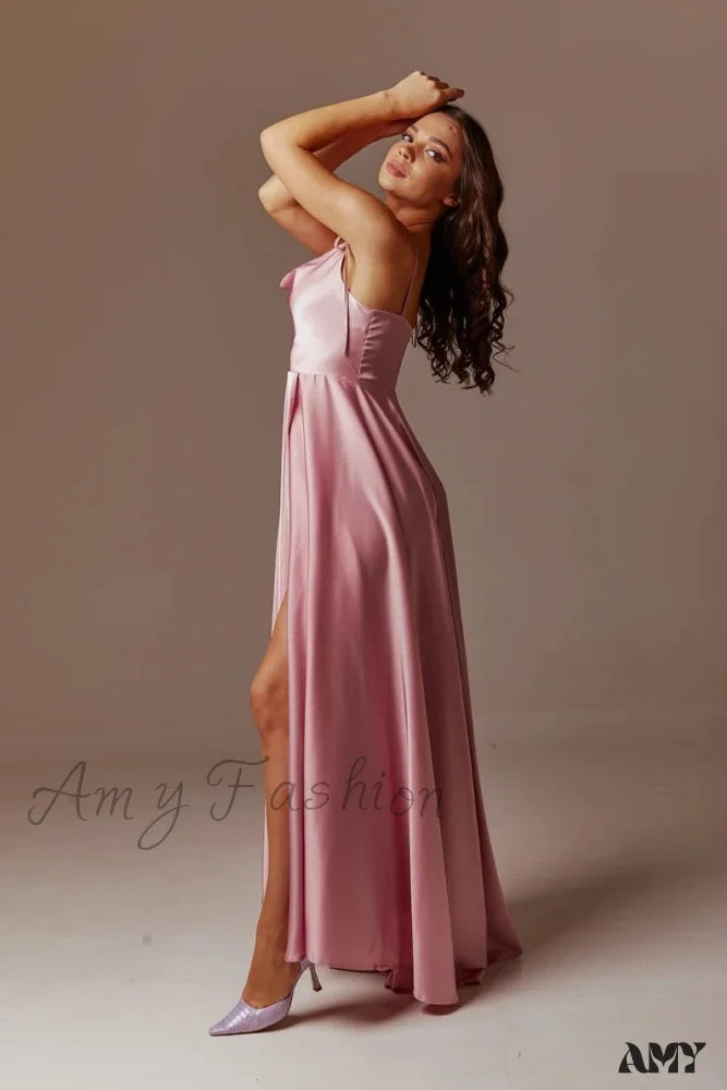 Amy Fashion - Open Back Sexy Side Slit Spaghetti Strap Evening Party Dress