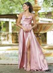 Amy Fashion - Open Back Sexy Side Slit Spaghetti Strap Evening Party Dress