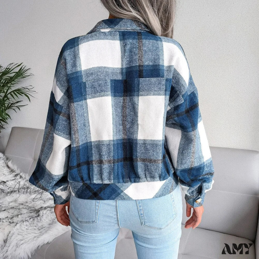 Amy Fashion - Plaid Vintage Pockets Oversized Jacket