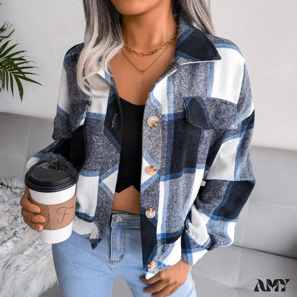 Amy Fashion - Plaid Vintage Pockets Oversized Jacket