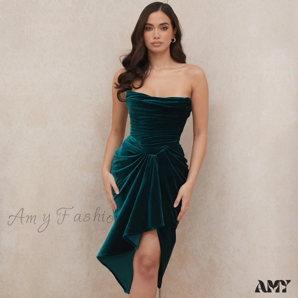 Amy Fashion - Pleated Slash Neck Sexy Bodycon Dress