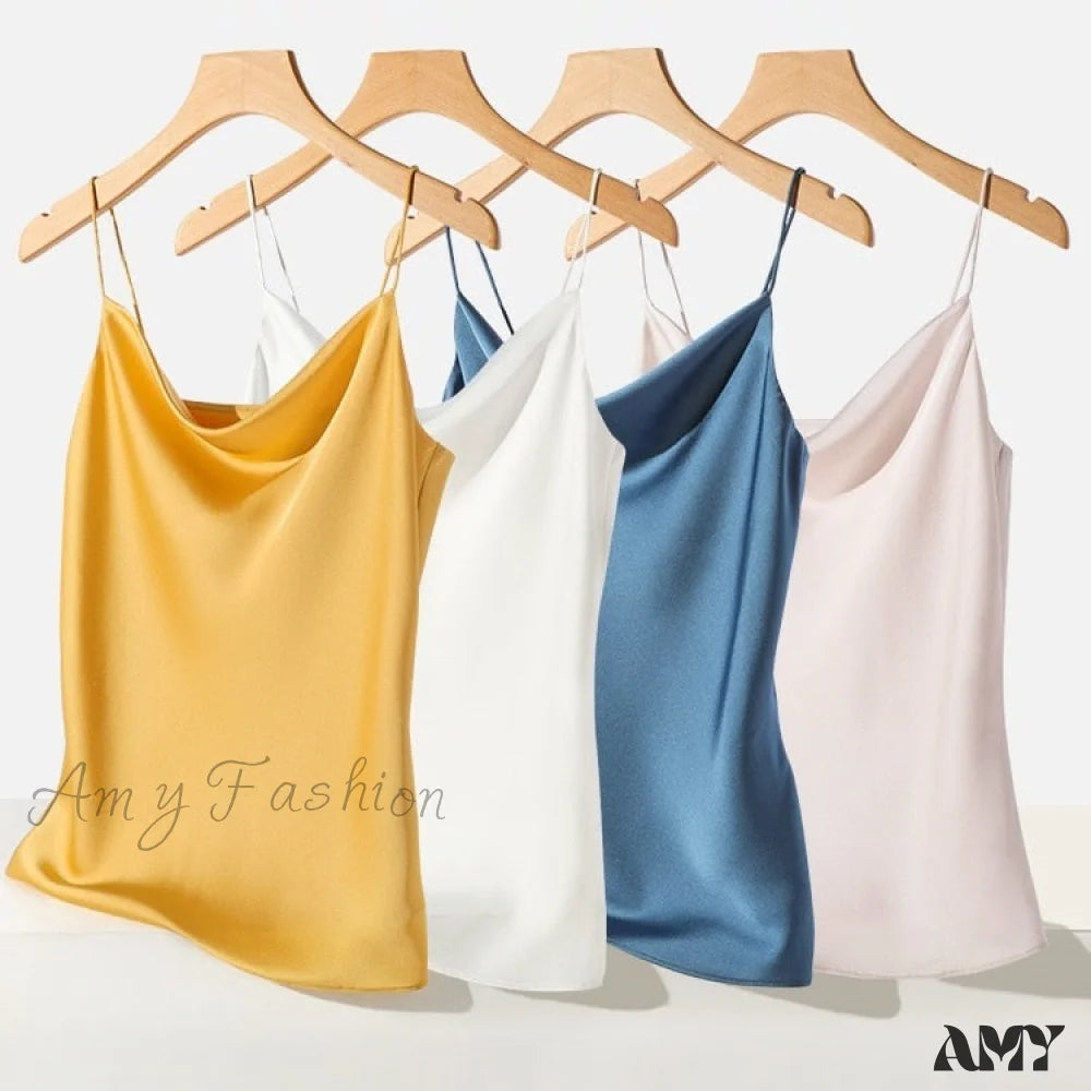 Amy Fashion - Satin Thin Wild Solid Camis