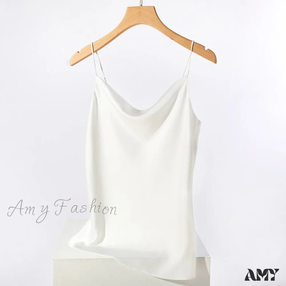 Amy Fashion - Satin Thin Wild Solid Camis White / S