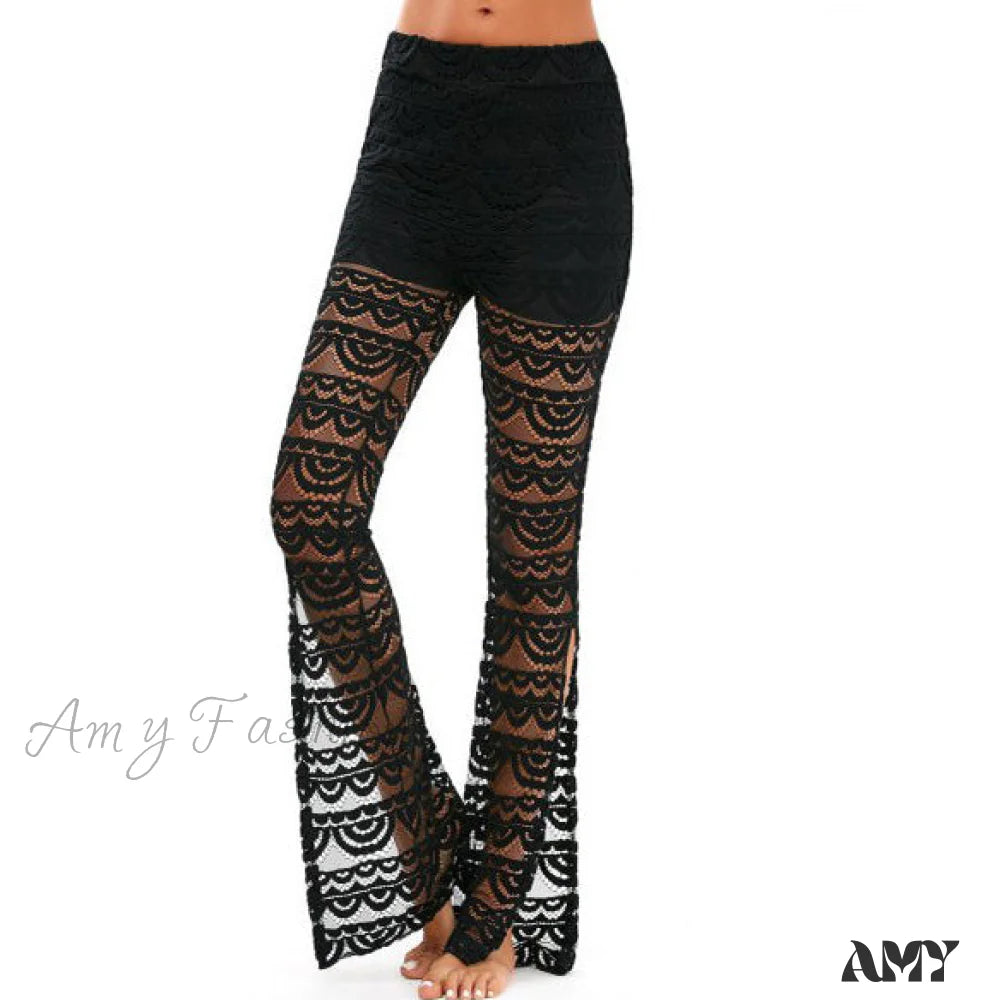 Amy Fashion - Semi Transparent Sexy Lace Pants Black / Xxs