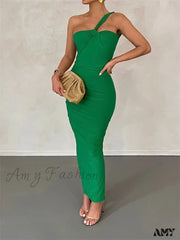 Amy Fashion - Sexy Backless Ruched Women Sleeveless Single Strap Off Shoulder Bodycon Party Club