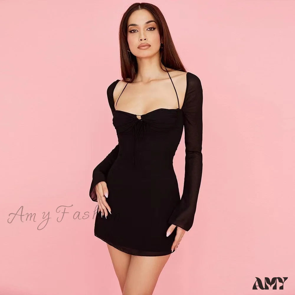 Amy Fashion - Sexy Hollow Out Long Sleeve Elegant Bodycon Dresses