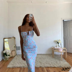 Amy Fashion - Sexy V-Neck Long Maxi Dress Blue / Xl