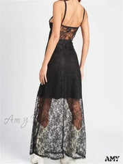 Amy Fashion - Sexy Women V Neck Sleeveless Lace Patchwork Flower Embroidery Slim Tank Summer Party