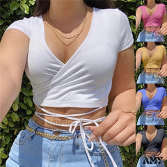 Amy Fashion - Short Sleeve Crop Tops