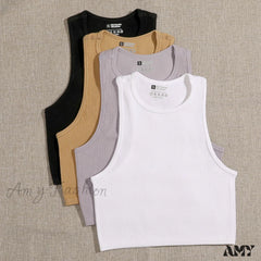 Amy Fashion - Solid Basic Seamless Streetwear Tank Tops