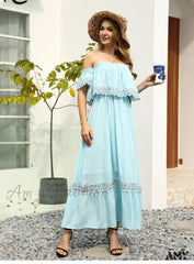 Amy Fashion - Solid Patchwark Ladies Sweet Loose Maxi Dress