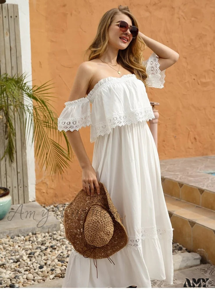 Amy Fashion - Solid Patchwark Ladies Sweet Loose Maxi Dress