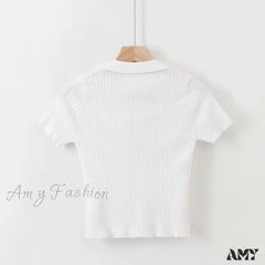 Amy Fashion - Vintage Clothes Ribbed Solid T-Shirt White / One Size