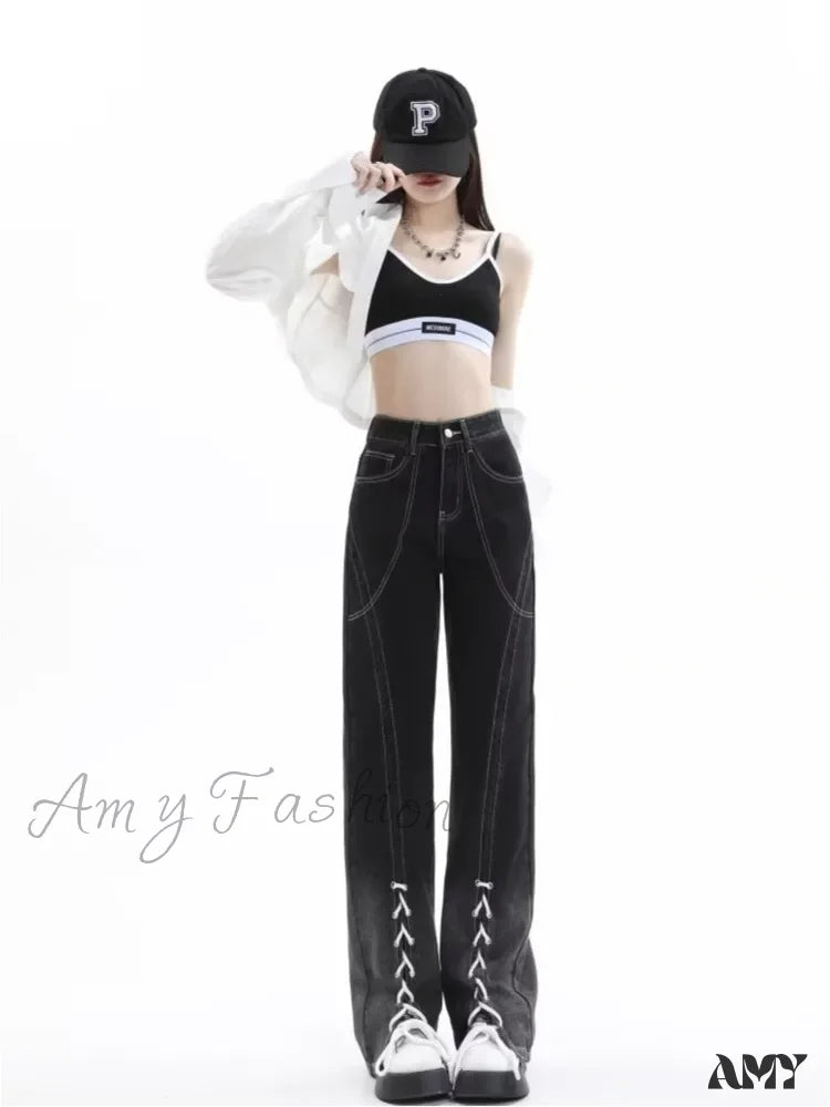 Amy Fashion - Vintage Harajuku Women Clothes For Teenagers Y2K Aesthetic Clothing Autumn Baggy Jean