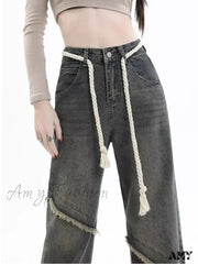 Amy Fashion - Vintage Harajuku Women Clothes For Teenagers Y2K Aesthetic Clothing Autumn Baggy Jean