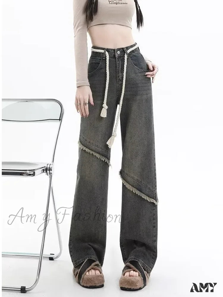 Amy Fashion - Vintage Harajuku Women Clothes For Teenagers Y2K Aesthetic Clothing Autumn Baggy Jean