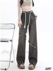 Amy Fashion - Vintage Harajuku Women Clothes For Teenagers Y2K Aesthetic Clothing Autumn Baggy Jean