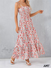 Amy Fashion - Vintage Women Sleeveless Tie-Up Spaghetti Strap Floral Print Summer Party Beach