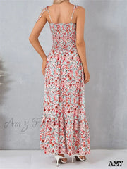 Amy Fashion - Vintage Women Sleeveless Tie-Up Spaghetti Strap Floral Print Summer Party Beach