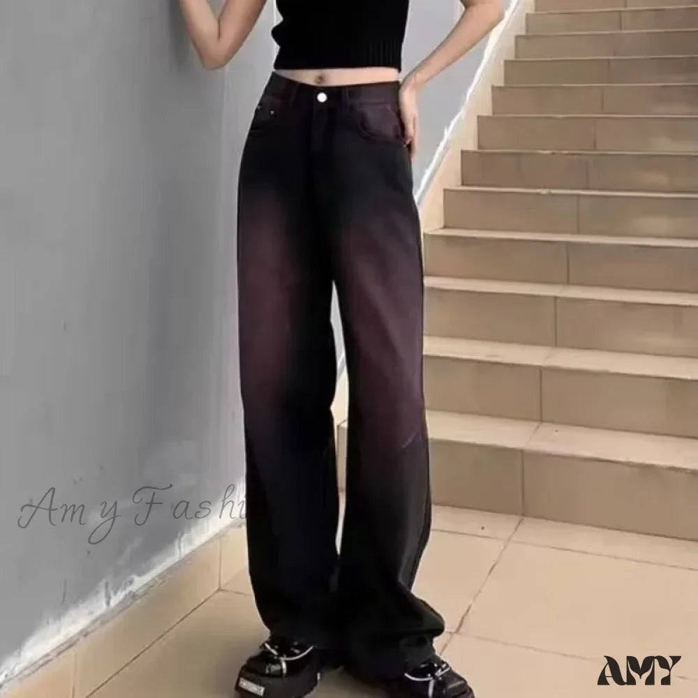 Amy Fashion - Washed Youth Literary Trend Loose High Street Harajuku Jean