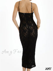 Amy Fashion - Women Lace Floral See Through Mid Elegant Sleeveless Criss-Cross Off Shoulder Party