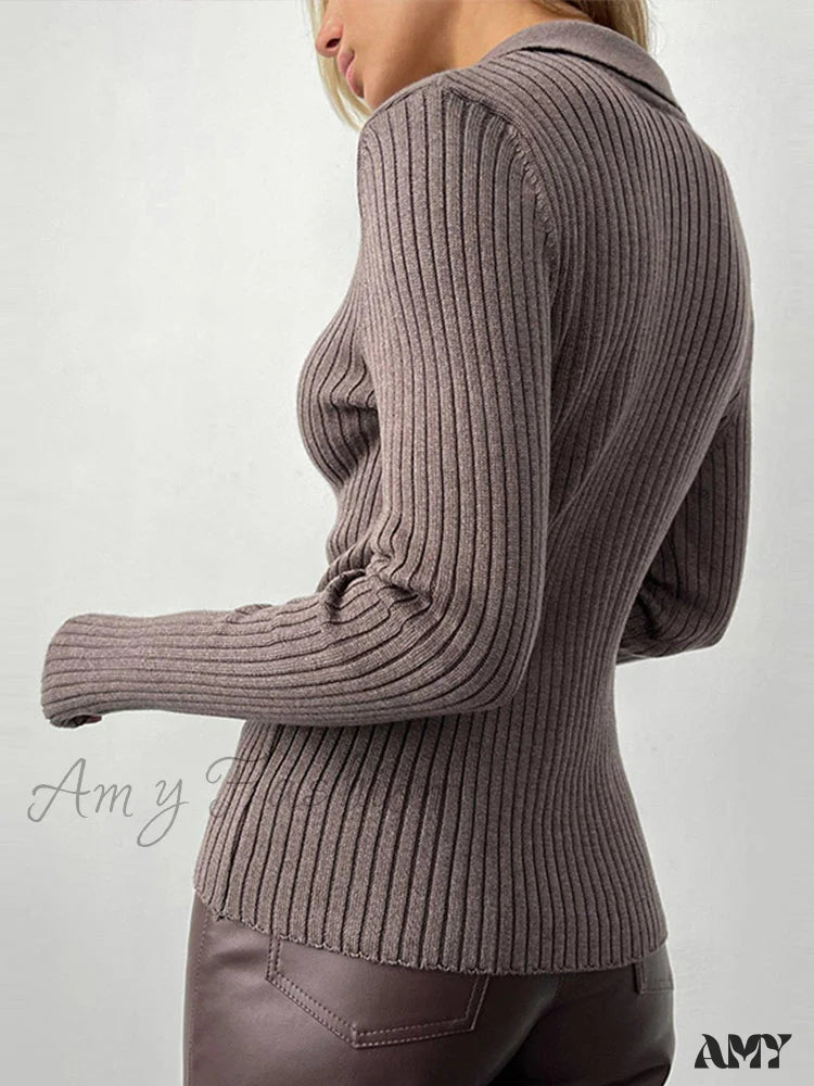 Amy Fashion - Y2K Solid Color Casual Knitted Sweater Pullover