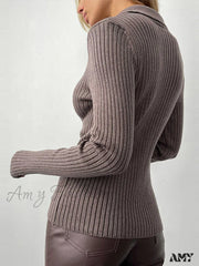 Amy Fashion - Y2K Solid Color Casual Knitted Sweater Pullover