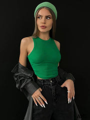 Amy - Ribbed Solid Skinny Sleeveless Body-Shaping Streetwear Crop Top