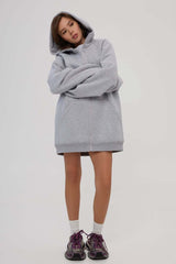 Oversize-Kapuzenpullover mit langen Ärmeln und Reißverschluss in Unifarbe