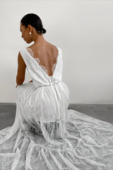 Plunge Neck Layered Lace Maxi Dress