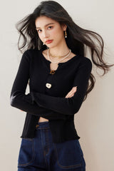 Schwarzer, schmal geschnittener Strickcardigan, sexy, figurbetontes Baselayer