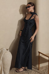 Spot Print Wrap Strap Mermaid Slip Dress