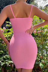 Spaghetti Strap Ruffle Tie Mini Slim Bodycon Dress