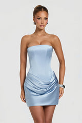 Draped One Shoulder Satin Bodycon Mini Dress