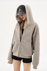 Schwarzer Strick-Hoodie mit doppeltem Reißverschluss, Mesh-Einsätzen und Fingerschlaufen