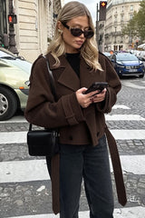 Eleganter, zweireihiger Trenchcoat aus Wollmischung mit Kerbkragen