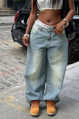 Vintage Washed Wide Straight Jeans