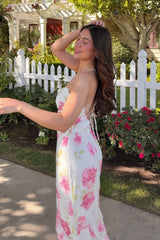 Floral Print Tie Back Vacation Maxi Slip Dress