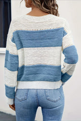 Blue Color Block Crew Neck Sweater