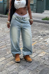 Vintage Washed Wide Straight Jeans