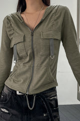 Cropped Hoodie mit Cargotaschen und Reißverschluss