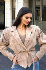 Belted Faux Suede Wrap Blazer