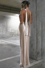 Backless High Waist Satin Dress