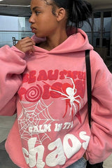 Lässiger Hip-Hop-Hoodie mit Spinnennetz-Print
