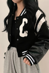 Cropped Letter Patch Varsity Jacket
