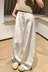 White High Waist Curved Hem Wide Leg Pants